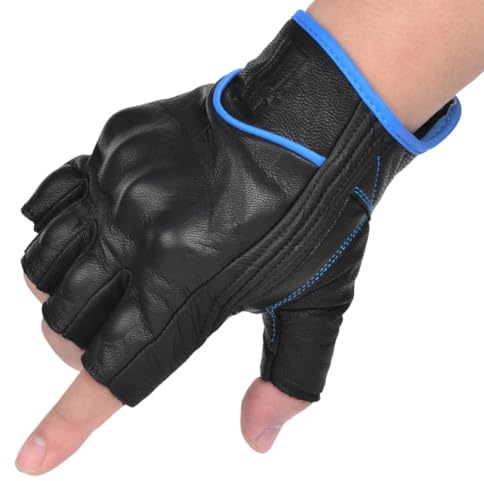 Harssidanzar herr fingerlösa motorcykelhandskar getskinn handskar GM037EU, svart/blå, storlek XL