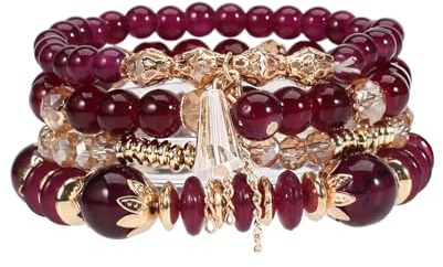 APMGONT Multicouche Cristaux Bracelets, Bracelet Boheme en Perles pour Femme, Bracelets Perles Empilables, Coloré Bracelets Fantaisie élastiques main Accessoires pour Femmes et Filles (Bordeaux)
