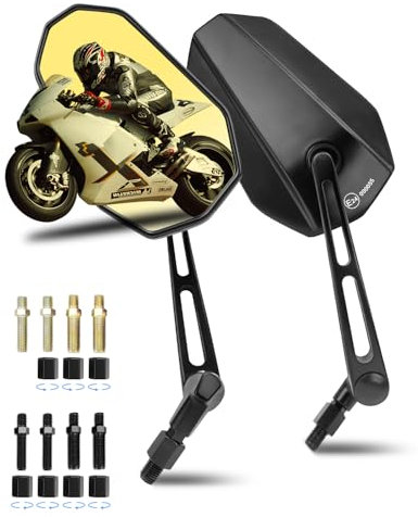 SUPAREE Motorbike Mirrors Handlebar Motorcycle Mirror Rear View Motorcycle Wing Mirrors E-MARK Yellow Lens 360°Adjustable with M8/M10 Threaded Bolts for ATV Scooter Cruiser 2 Pack