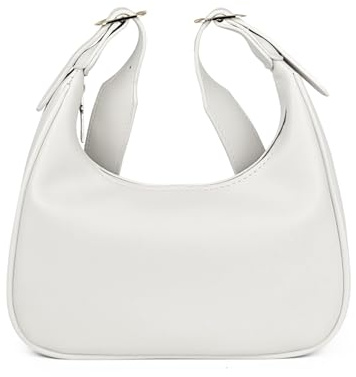 FuninCrea Borsa Mezzaluna Donna Tracolla Borsa Tracolla Donna con Tracolla Staccabile Tipo Cintura, Ecopelle Borsetta Donne Borsetta Spalla Donne con Tasca Interna e Cerniera, Bianco