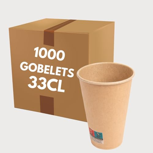 COVR Gobelets kraft 33cl - 12oz / 1000 unités, Recyclables, Boisson Chaude et Boisson Froide, Solide et Bonne Prise en Main, Résistant