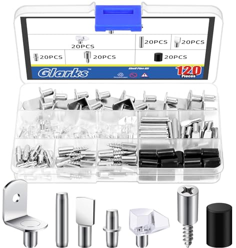 Glarks 140pcs 6 Style Regal Pins Regal Peg Pins Kit, beinhaltet Kunststoff Schrank Regal Unterstützung Pins, flache Löffel Pegs, zylindrische Stifthalter, L-förmige Regal Unterstützung Pegs