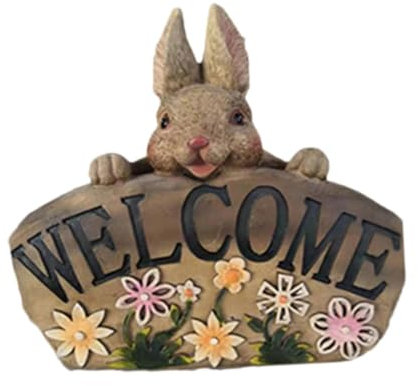 Sharplace Statue de lapins, panneau de bienvenue, panneau en résine, artisanat, cadeau d'anniversaire, figurine animale, ornement artificiel pour décoration de
