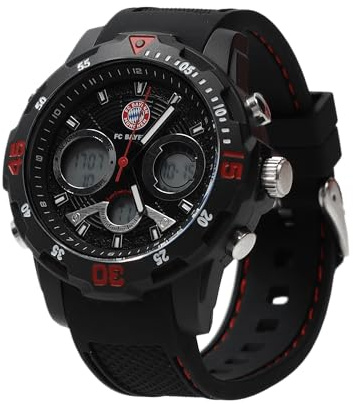 FC Bayern München Digitaluhr für Kinder (Schwarz) I wasserdichte Armbanduhr für Jungen mit Stoppuhr, Alarm & Hintergrundbeleuchtung I Offiziell lizenziert