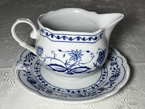 Triptis Zwiebelmuster Porzellan Sauciere, Soßenterrine mit Unterteller