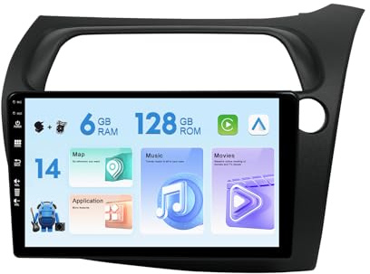 MISONDA 6GB+128GB 9inch IPS Android 14 Car Stereo Head Unit Fit For Honda Civic Hatchback 2005-20116- 2 Din Radio Camera&Microphone - Support DAB+ /Mirrorlink/USB/WiFi/Bluetooth/Carplay/GPS Navi