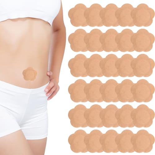 30St Rizinusöl Packung Bauchnabel, Selbstklebend Rizinusölpflaster Spunlace Tuch Sehr Saugfähig Rizinusöl Patches Bauchnabel Pads mit Baumwolle, Öl Nicht Enthalten (Hautfarbe)