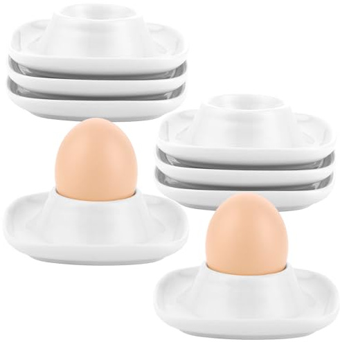 Oungy 8 Stück Eierbecher Porzellan, Weiß Eierbecher Lustig, 9,5 cm Eierbecher Keramik Frühstückset, Stapelbarer Eierbecher Camping, Quadratische Eierbecher Steingut Eierhalter für Küche Esszimmer