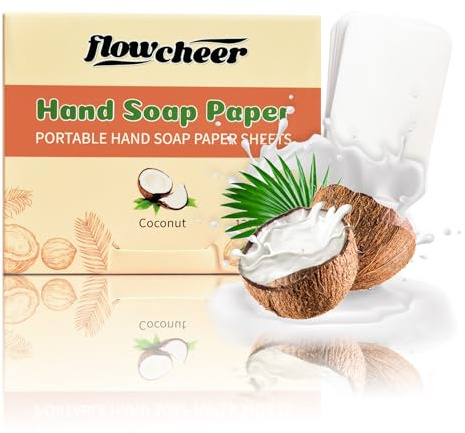 flowcheer Paper Soap Sheets For Hand Washing - (120 Pcs) Coconut Scent Portable Travel Soap Sheets, Eco-Friendly, Dissolvable soap sheets for travel, Hiking, Outdoor, School