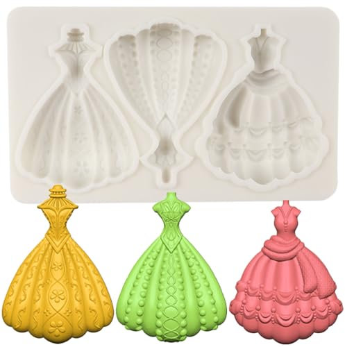 Sijiangmold Robe de mariée Moule en silicone Robe de princesse Moules à fondant pour décoration de gâteau Cupcake Topper Chocolat Bonbons Argile polymère Pâte en caoutchouc