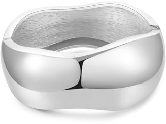 jokcde Statement Silver Cuff Bangle Bracelet, Polished Waterdrop Design, Chunky Fashion Jewelry for Women (B- silver)