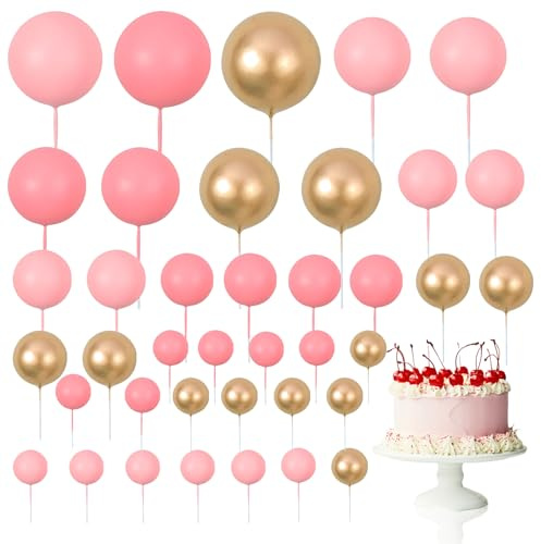 39 Pcs Pink Cake Balls,Pink Cake Decorations, Balloon Cake Topper, Respectively 4cm, 3cm, 2.5cm, 2cm, Suitable For Birthday And Party Decoration(4 Sizes)