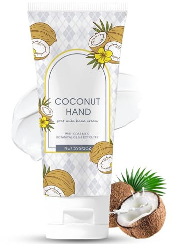 Coconut Goat Milk Hand Cream - Nourishing & Moisturising Handcream for Dry, Cracked Hands - Fast-Absorbing, Non-Greasy Handcream - Hand Moisturiser with Coconut Oil & Vitamin E - Mini Hand Cream