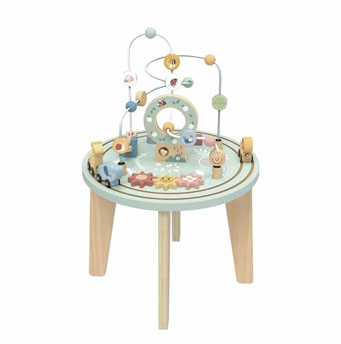 Zacia Toys Holz Aktivitätstisch für Kleinkinder | Pädagogischer Spieltisch mit Perlenbahn, Zahnräder & Zug – Montessori Spielzeug für Kinder