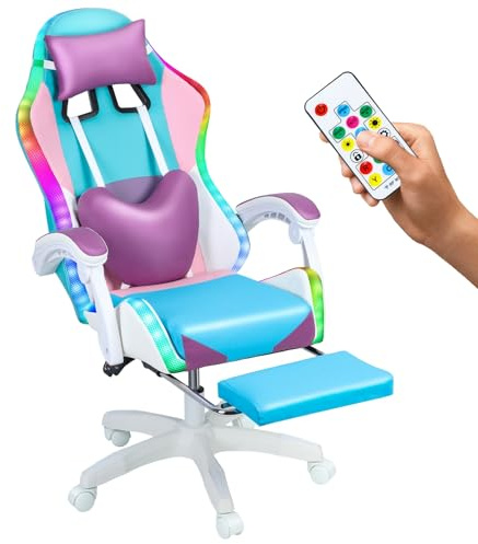 PERZOE Gaming en Chaise, Jeu de siège, Jeu de chaises Bureau, Ergonomique Chaise Gaming avec Éclairage LED Effets, Dossier Hauteur reglable, Fauteuil Gaming LED avec Lombaire & Appui-Tête Appuii P