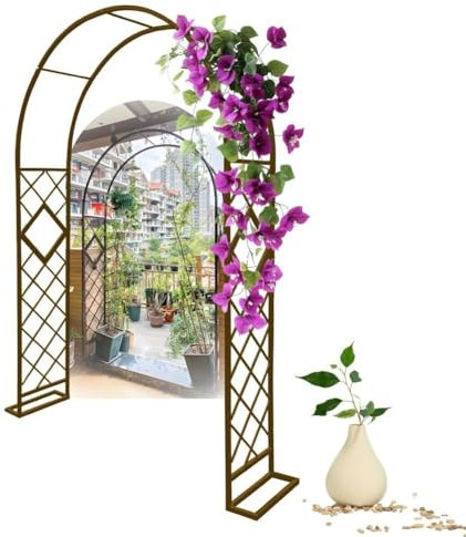 Arco de Jardín de Metal Resistente al Clima Estructura de Soporte para Plantas Trepadoras y Rosales con Base Ancho140cm, 180cm, 200cm, 220cm, 260cm, 280cm, 300cm, 320cm, 340cm(Brown,Height: 240 Width: