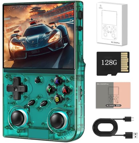 RG35XX Pro Retro Handheld Spielkonsole, 3,5 IPS Bildschirm Tragbare Video Spiel Konsole, gebaut in 64g+128g Karte & 8000 Spiele, Linux System Unterstützung WiFi Bluetooth (Zyan,128G)