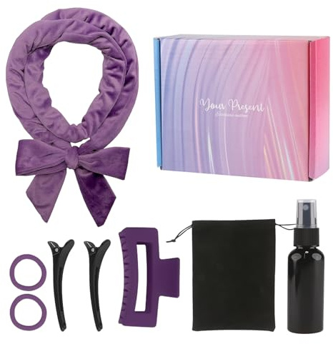 Set di 8 arricciacapelli 'calore', per capelli lunghi e corti, morbido velluto, per ricci durante la notte, include clip, fascia, flacone spray e clip per capelli