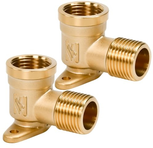 UHETLET 2 Stück Wandscheibe 1/2 zoll Messingbogen 1/2 Wanddose Messing Bogen Wasser Wandanschluss Innengewinde Wandscheibe DN15 Wandwinkel Verteiler 90 Grad Gewinde Fitting mit Innengewinde