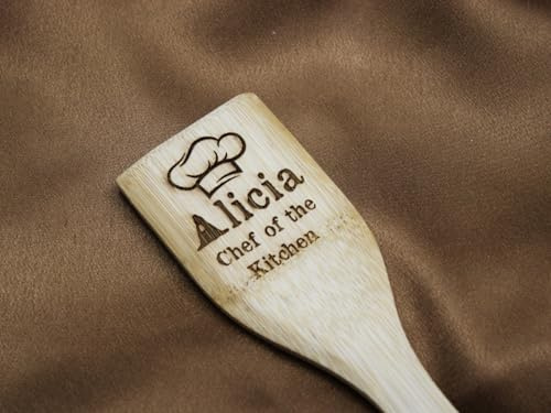 Handmade Wooden Engraved Personalised Spatula Spoon - Chef of The Kitchen