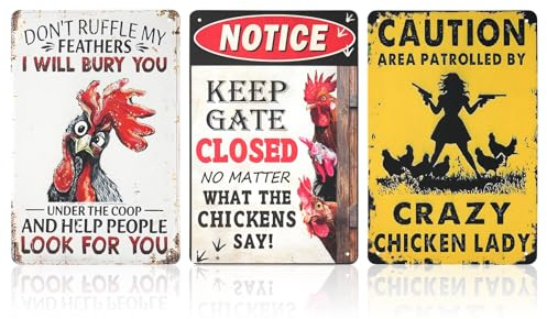 FDKYOEK 3 PCS Chicken Coop Signs, 8x12 Inch Vintage Funny Chicken Signs, Personalized Metal Chicken Coop Decor for Farmhouse Door Fence Wall, Chicken Coop Accessories Gifts for Hen Rooster Lovers