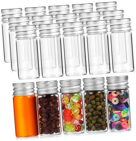 PLAFOPE 20 pièces Mini Bouteilles Verre avec Bouchon à Vis Réutilisables et Compactes pour Échantillons Stockage Dhuiles Essentielles Épices et Cosmétiques pour Voyage et DIY