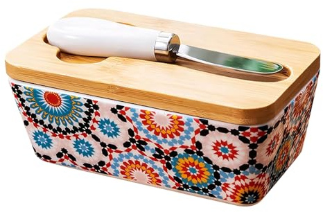 Tktouci Recipiente para Mantequilla - Contenedor de Cerámica para Mantequilla con Cortador para Encimera | Organizador de Cocina Decorativo para Encimera Mesa Comedor Regalo Casa Nuevas Fiestas