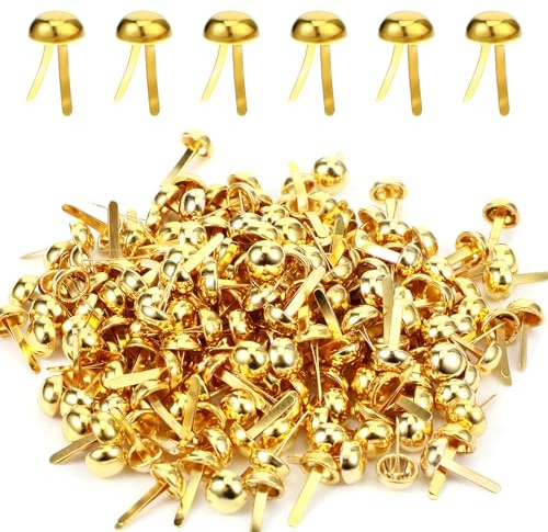LXUEJIE 200 pines divididos, clavos redondos para álbumes de recortes, sujetadores de papel de metal, mini clavos dorados para álbumes de recortes, estampación, tarjetas de papel, paredes de fotos