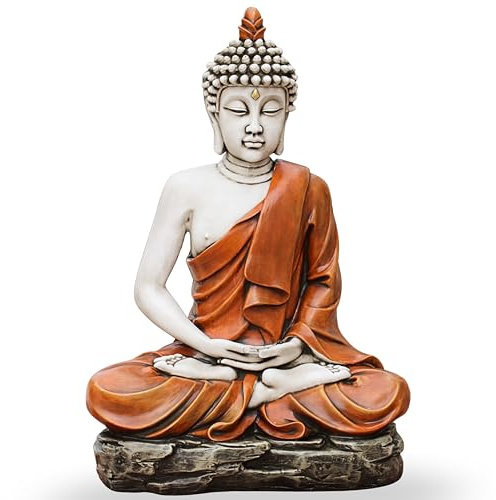 Garden Pley - Buda Grande Sereno 73 cm para Jardín, Acabado Ceniza | Budas grandes de jardin fabricados en piedra artificial, ideales como budas decorativos para exterior