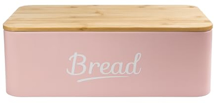 CASA HEAVEN Brödlåda med bambulock, 35 x 23 x 13 cm – håller färskt bröd i livsmedelskvalitet, elegant design ljusrosa XXL – för bröd, godis och snacks