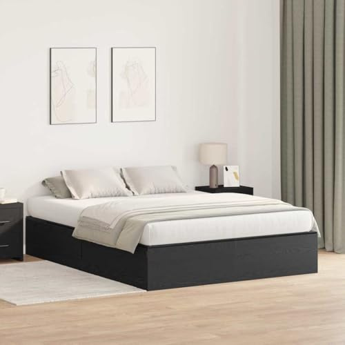 GeenYuu Modern Black Oak Effect Storage Bed Frame 135x190cm Double Pine & Chipboard Storage Door Bedroom Guest Room