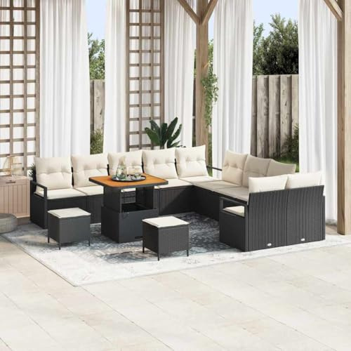 Frdhee Loungesofa Couch Gartenlounge Sofa,Garten Sofa Set 13 pcs Schwarz und Creme 80 x 80 x 71 cm,Ecksofa Für Balkon,Terrasse,Kann Schnell Zusammengebaut Werden