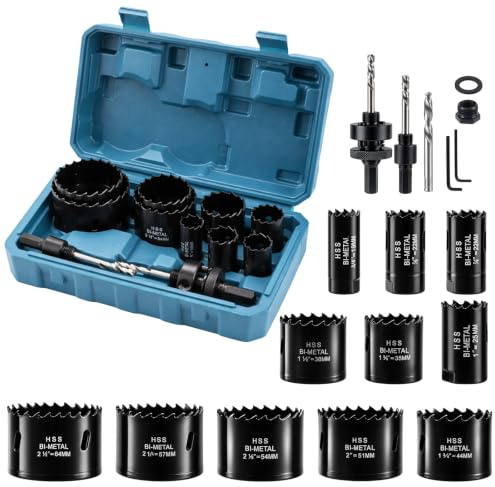 18Pcs 19-64mm Hole Saw Set with Arbor for PVC, Metal & Wood | Bi-Metal Wood Hole Saw Drill Bit, with Hexagon Adapter and Centring Drill, Smooth Fast Cutting, for Drywall Thin Metal Sheet