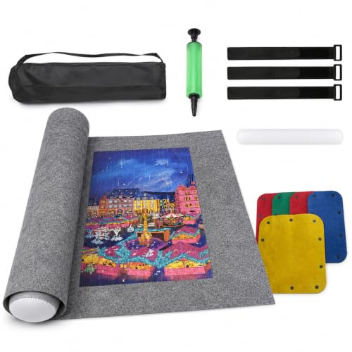 Jigsaw Mat - Jigsaw Puzzle Storage Mat for up to 1000 1500 2000 Pieces | Oxford Fabric 90x60cm – 4 Sorting Trays – Rollable Storage – Portable for Camping and Home – Easy to Clean and Store