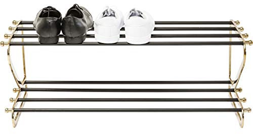 Kare Design Walk Small Schuhregal Schwarz/Gold, Schuhablage, für 8 Paar Schuhe, schmale Schuhkommode, platzsparend, Aufbewahrung, Schuhablage, Flur, Garderobe, 34x84x31cm