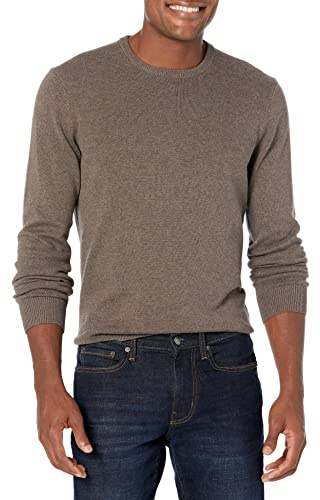 Amazon Essentials Men's Long-Sleeve Crewneck Sweater, 100% Cotton, Big & Tall Options Available, Brown Heather, Medium