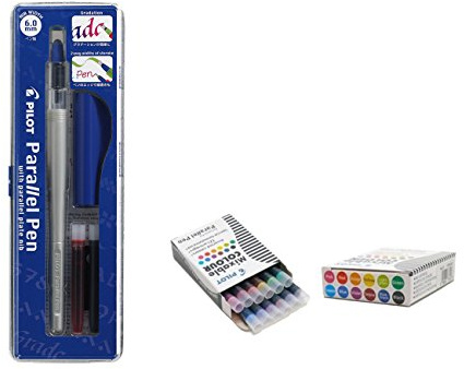 Pilot parallell penna, kalligrafipenna, 6,0 mm, uppladdningsbar + låda med 12 blandade påfyllningar, 1-pack