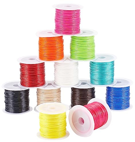 PandaHall Elite 12 Rollen 1mm Gewachste Baumwollschnur Faden Sicke String 10,9 Yards pro Rolle Spule 12 Farben für Schmuckherstellung und Makramee Supplies | Perlenschnur, 1 mm dünne Wachsschnüre zum Basteln, für Perlen, Weben, Armbänder, Halsketten, Schmuck, Makramee, 9,5 m/Farbe