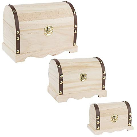 Ideen mit Herz Schatztruhen aus Holz mit Metall-Verschluss | Verschiedene Größen | 3 Stück