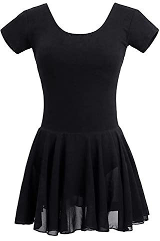 WYGH Damen Schwarz Ballett Trikot mit Chiffon Rock Elegant Runden Hals und Kurz Ärmel Gymnastik Sport Leotard Bodysuit Dame Mädchen Tanzkleidung Kostüm zum Liebhaber,Black-S