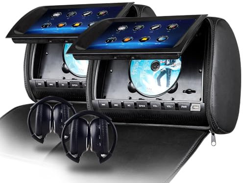 RoverOne 2 X 9'' Car Seat Headrest DVD Players, 1080P Monitor with HDMI Port Supports USB SD AUX IR FM Headphones