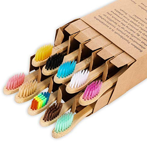 Yorgewd 10 Pack Kids Bamboo Toothbrush, Natural Children Toothbrushes Soft Bristles Ergonomic Biodegradable Handle Eco Toothbrush for Kids BPA Free