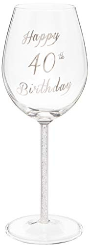 Bicchiere da vino Maturi Happy 40th Birthday con stelo in argento e diamante - 400 ml