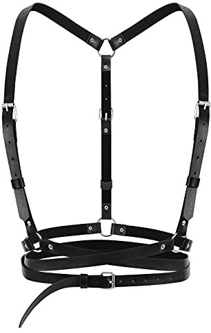 LEACOOLKEY Damen Punk Taillengürtel PU Leder Schwarz Gothic Gürtel Körperketten Gürtel für Cosplay Rave Outfit Halloween Kostüm