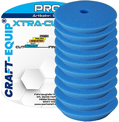 10er Sparpack Craft-Equip PRO Polierschwamm Polierpad mit Klettverschluss Made IN EU (10er Sparpack 125mm DA Polierschwamm Xtra-Cut BLAU)