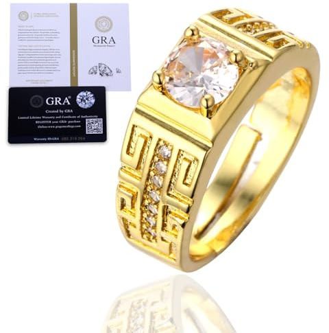 HALUKAKAH Anillo Moissanite D Color 1.0 ct Llave Griega,Diamante Cultivado en Laboratorio de 1 Quilate con Certificado,Plata de Ley Chapado en Oro de 18k,Tamaño Ajustable,para Esposo,Novio,Cumpleaños