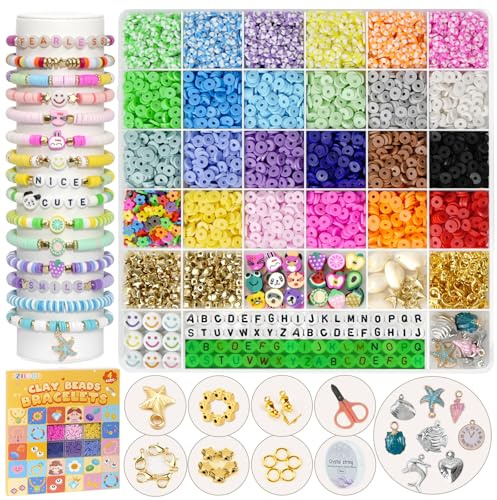FZIIVQU Lerpärlor för armband, UV-bokstavspärlor, pärlor för armbandstillverkning, hantverk, gör-det-själv armbandskit, armbandstillverkning, armband, flickor, 6 100 stycken, 24 färger