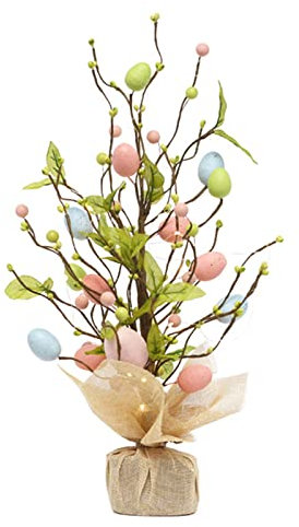 MISNODE Luce a LED per albero floreale a forma di uovo di Pasqua da 45 cm, luce notturna per bonsai, decorazione luminosa da tavolo, alimentata a batteria, per decorazione domestica, multicolore
