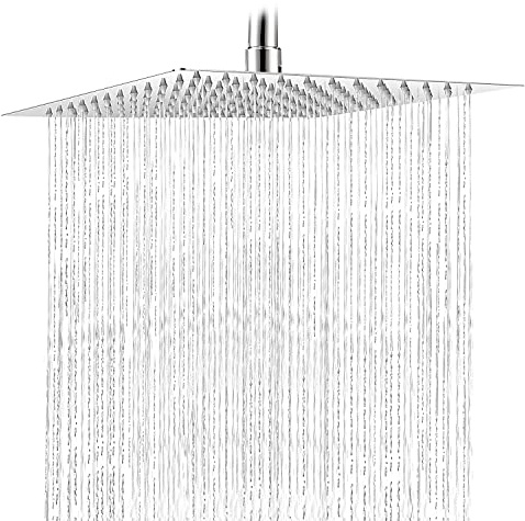 SOLVEX Rainfall Shower Heads,12Inch High Pressure Shower Heads, Overhead Shower Head, Stainless Steel Square Shower Head, Adjustable with Swivel Ball, Large Shower Head, Chrome, SP-50022