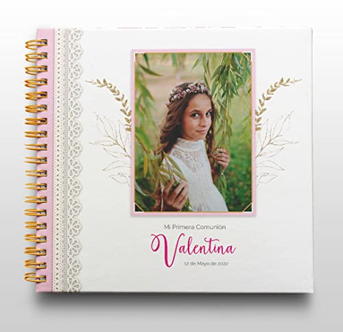 Libro de Firmas Comunión Niña Personalizado - Tamaño 25 x 21 cm. Personalización del Álbum en Portada Foto y Nombre. 60 páginas impresas a color. ONEPERSONAL